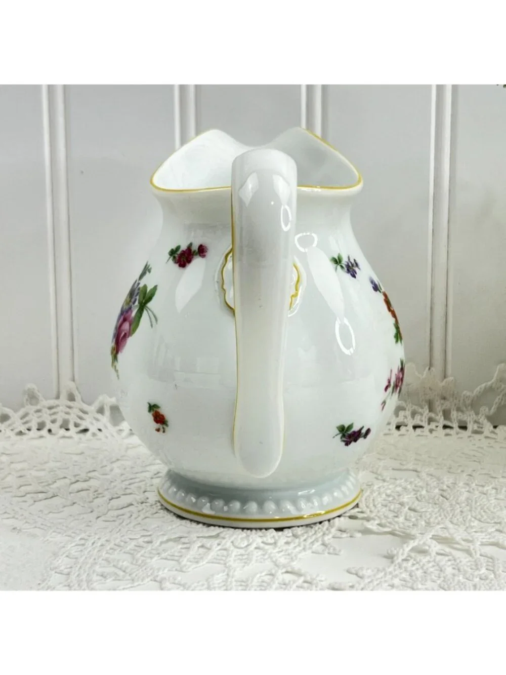 Rosenthal Cream Pitcher 12 oz Germany Porcelain Floral White Yellow Trim Dining